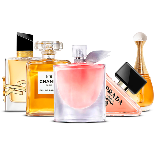 Combination of 5 women's perfumes – Yves Saint Laurent Libre, Chanel Nº5, La Vie Est Belle, Prada Paradoxe and J’adore [100 ml each]